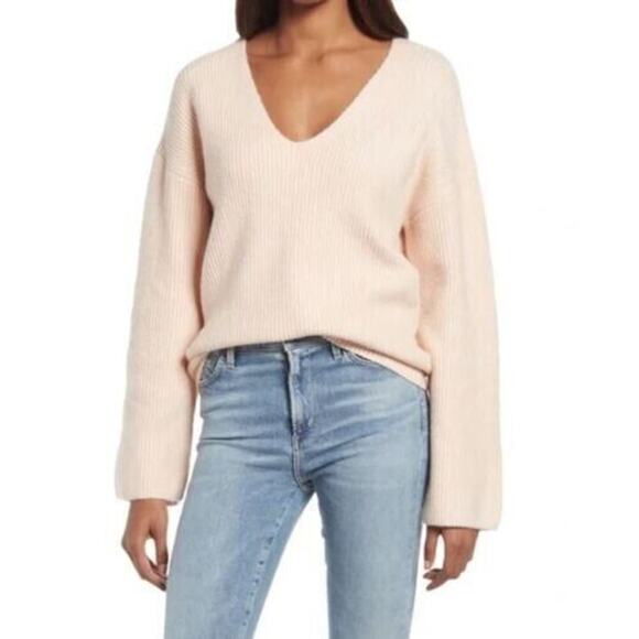 Treasure & Bond Women's V-Neck Rib Stitch Sweater In Pink Hero Small MSRP $69 - Picture 1 of 5